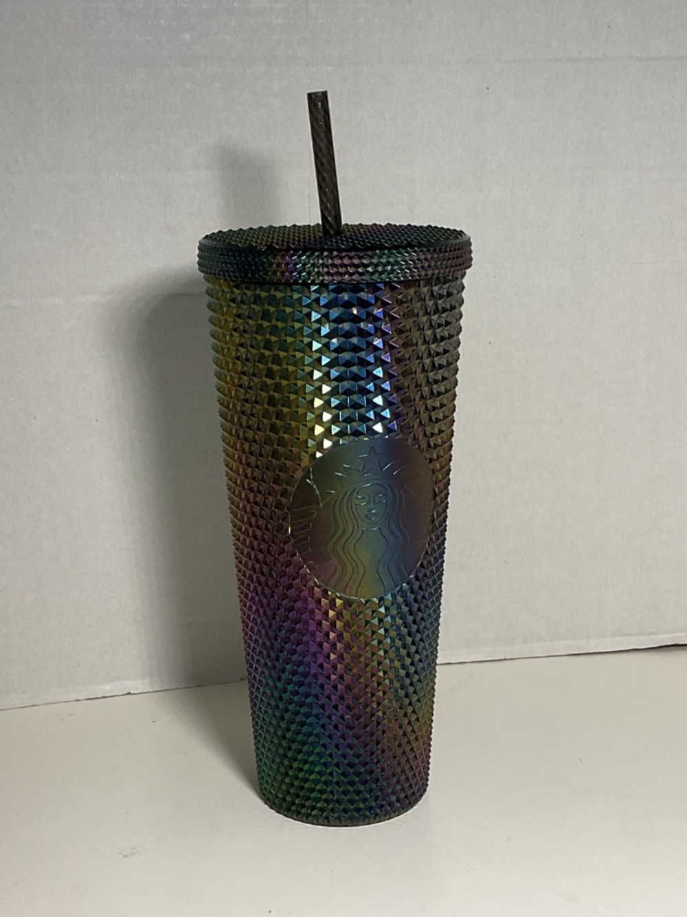 Starbucks 2023 Studded Iridescent Rainbow Oil Slick 24oz Siren Tumbler W/Straw